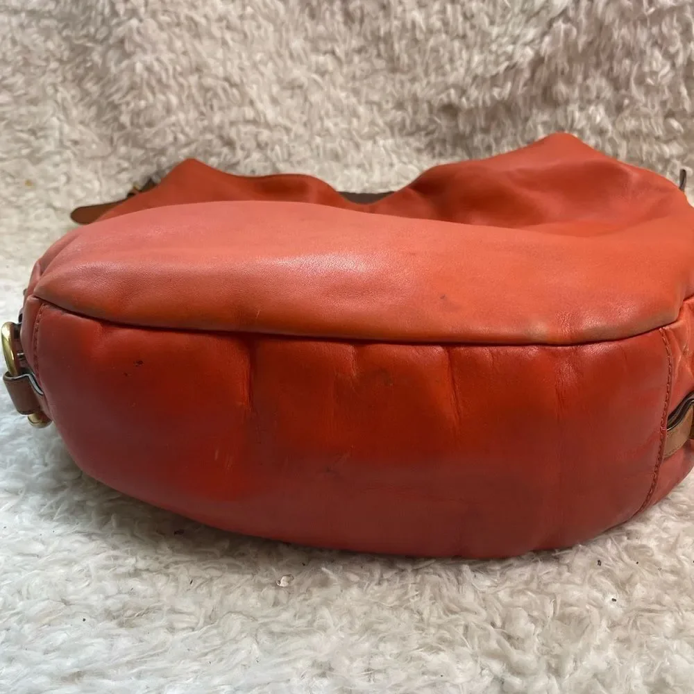 Lauren Ralph Lauren Large Leather Orange Red Hobo Bag Brown strap and trims.